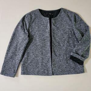 MNG by Mango Women's Black Chaqueta Pony Tweed Open Front Round Neck Jacket